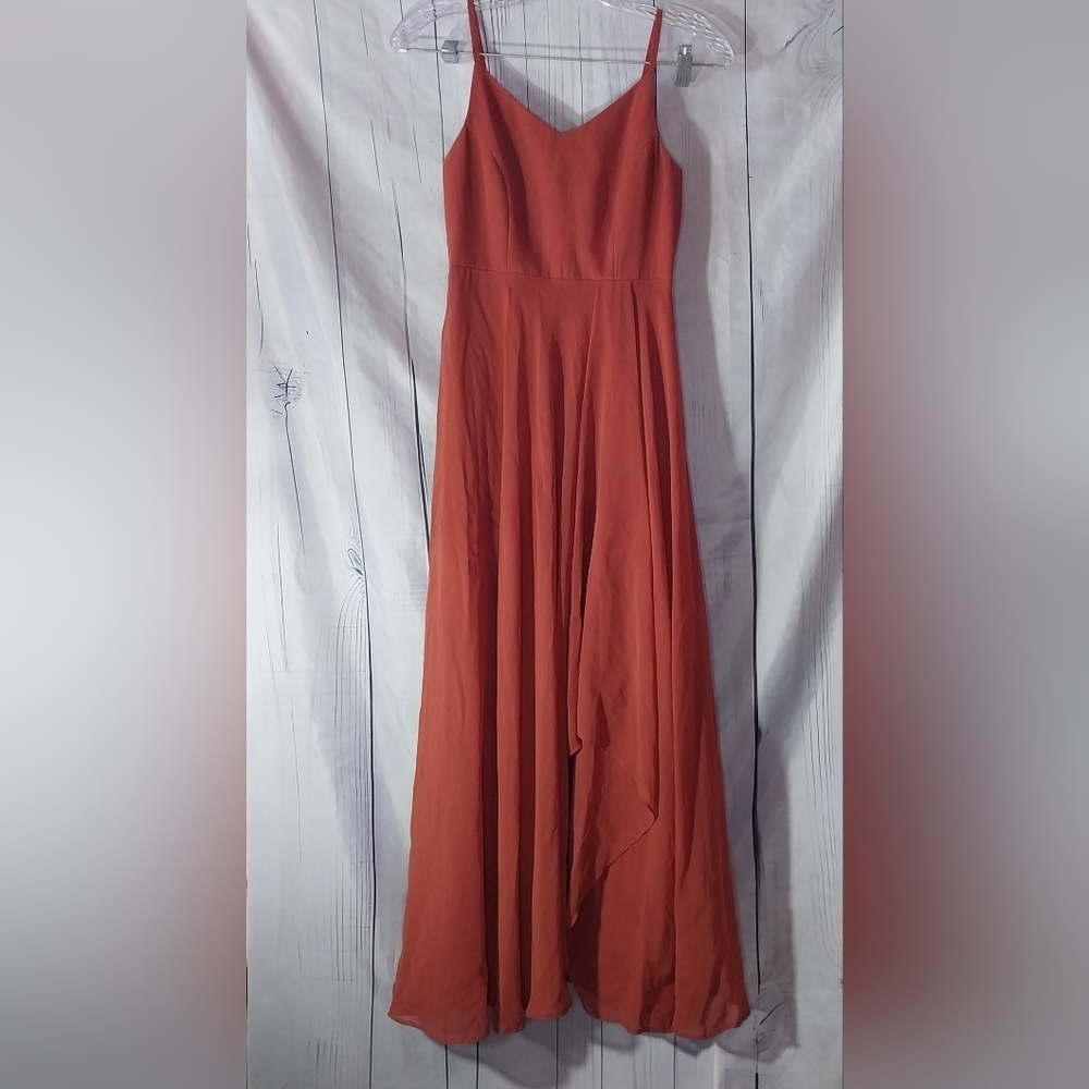 Azazie Karan Junior A-Line Spaghetti Strap Chiffon V-Neck Floor Length Dress